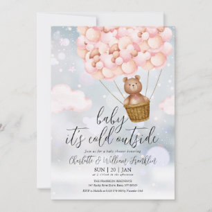 Baby It's Cold Teddy Bear Rosa Vinter Baby Shower Inbjudningar