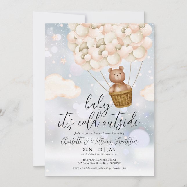 Baby It's Cold Teddy Bear Vinter Babyshower Inbjudningar (Framsida)