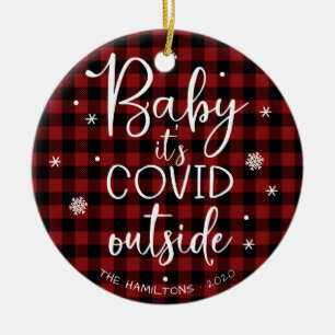 Baby It's Covid Outside Pandemi Roligt Jul Julgransprydnad Keramik