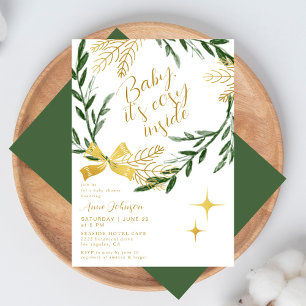 Baby It's Mysigt Inuti Vinter Botanisk Guld Dusch Inbjudningar