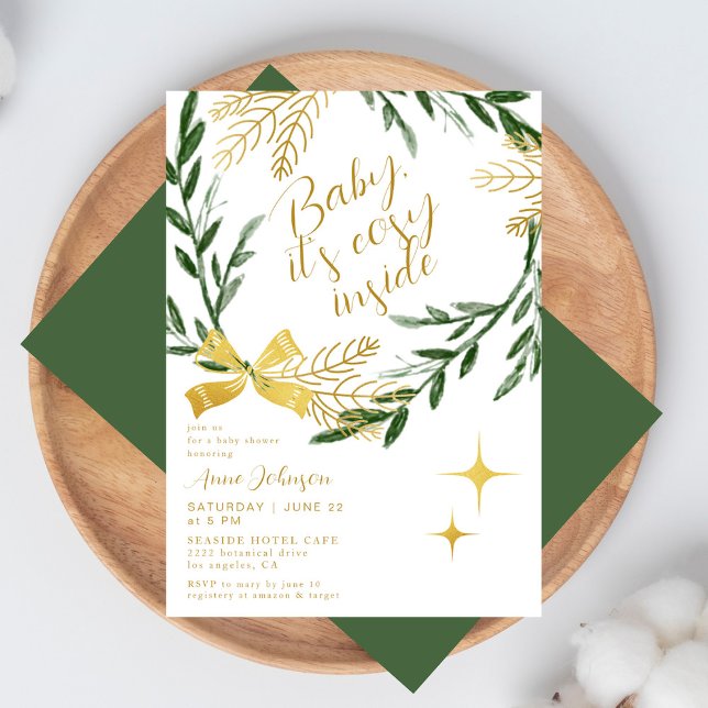 Baby It's Mysigt Inuti Vinter Botanisk Guld Dusch Inbjudningar (Skapare uppladdad)