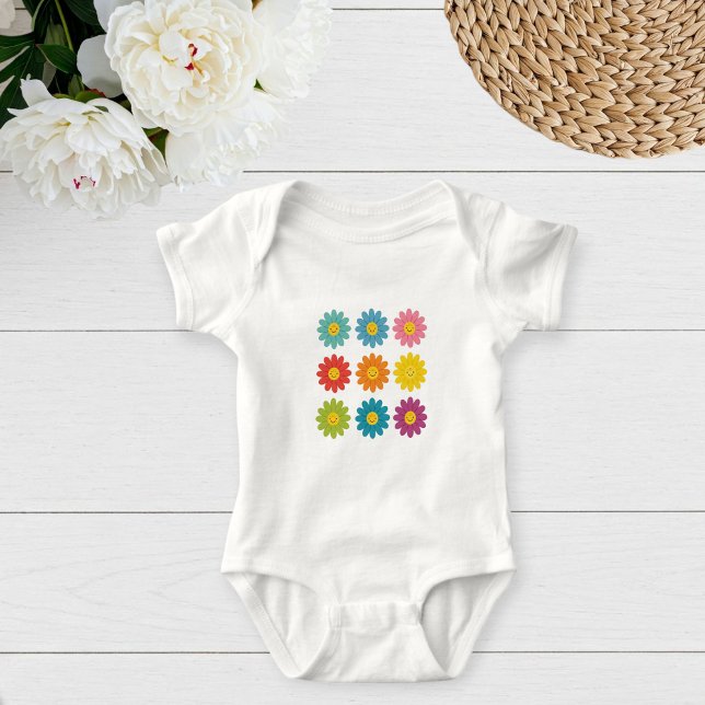 Baby Jersey Bodysuit with Happy Daisies - Retro T Shirt (Skapare uppladdad)