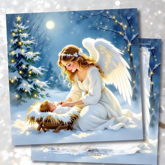 Baby Jesus and an Angel Christmas Poem Julkort (Skapare uppladdad)