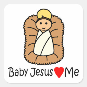 Baby Jesus Heart (Kärlek) me Fyrkantigt Klistermärke