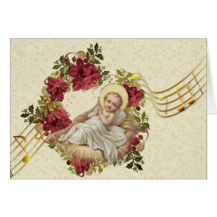 Baby Jesus i Blommigt Musik noter under julhelgen Hälsningskort