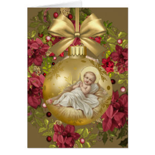 Baby Jesus i Blommigten Manger Jul WAN Hälsningskort