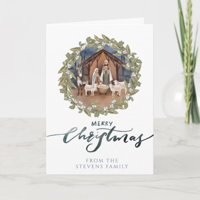 Baby Jesus i det mappade fotonet Manger Ntivity Kort (Framsida)