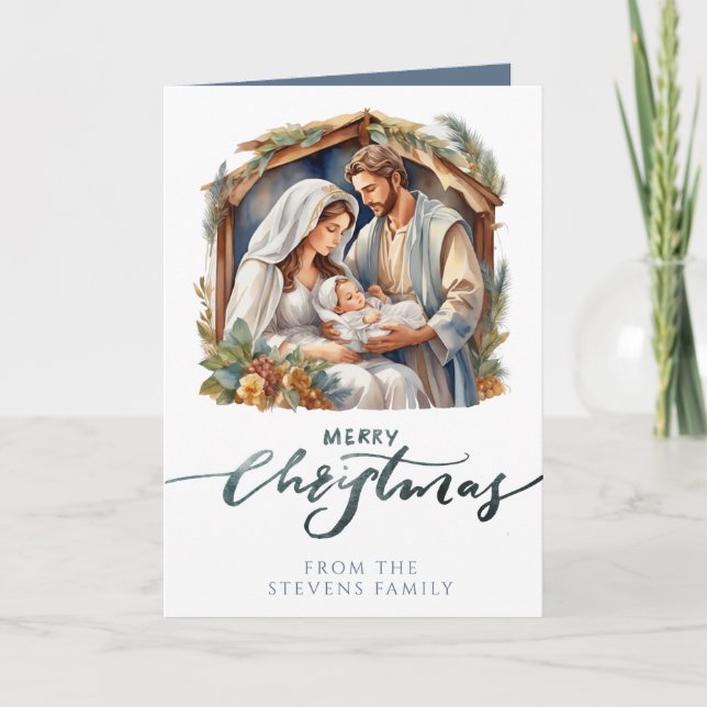 Baby Jesus i det mappade fotonet Manger Ntivity Kort (Framsida)