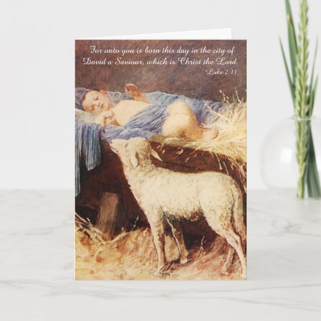 Baby Jesus i en vaktmästare med Lamb Helgkort (Framsida)