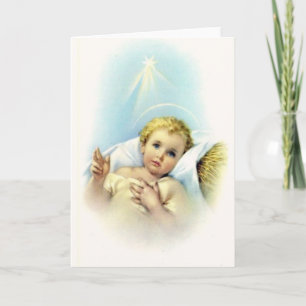 Baby Jesus i för stjärnagloria för Manger den Helgkort