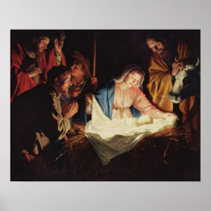 Baby Jesus i Manger Art Poster
