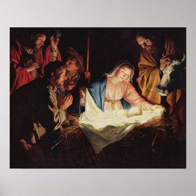 Baby Jesus i Manger Art Poster (Framsidan)