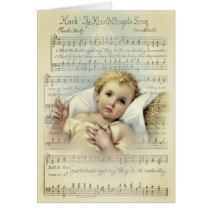 Baby Jesus i Manger Blommigt Lakan Music Hälsningskort