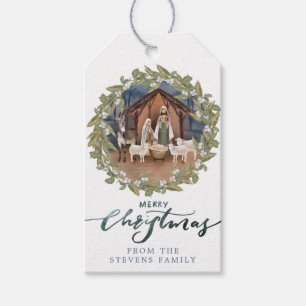Baby Jesus i Manger Nativitet Presentetikett