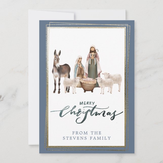 Baby Jesus i Manger Nativitets-fotomul Inbjudningar (Framsida)