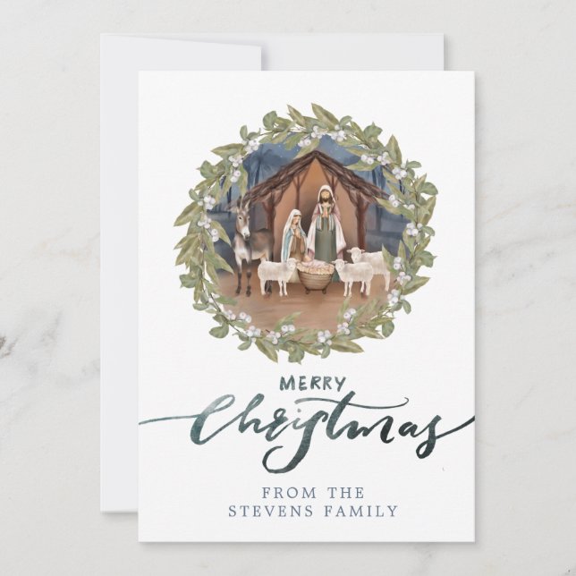 Baby Jesus i Manger Nativitets-fotomul Inbjudningar (Framsida)