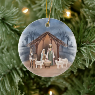 Baby Jesus i Manger Ntivity Ceramic Ornamen Julgransprydnad Keramik