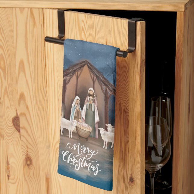 Baby Jesus i Manger Ntivity Kitchen Towel Kökshandduk (Thirds Fold)