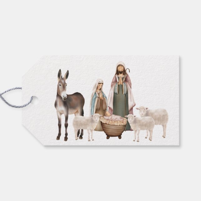 Baby Jesus i Märkrna Manger Ntivity Gift Presentetikett (Baksidan (Horisontell))