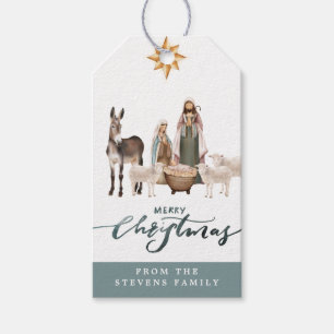 Baby Jesus i Märkrna Manger Ntivity Gift Presentetikett