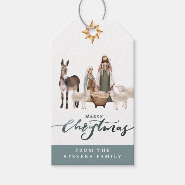 Baby Jesus i Märkrna Manger Ntivity Gift Presentetikett (Framsidan)