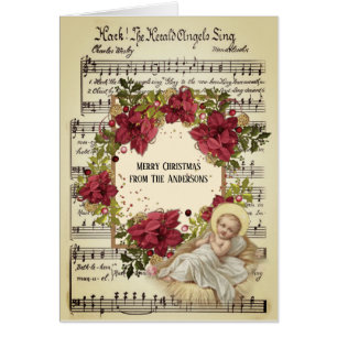 Baby Jesus i notblad för Mangerjulblommigt Hälsningskort