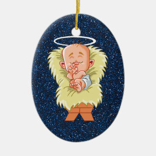 Baby Jesus in Manger Julgransprydnad Keramik