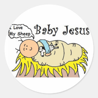 Baby Jesus in Manger Sticker Runt Klistermärke