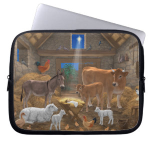Baby Jesus Manger Heliga Natt Jul Nativitet Laptop Fodral