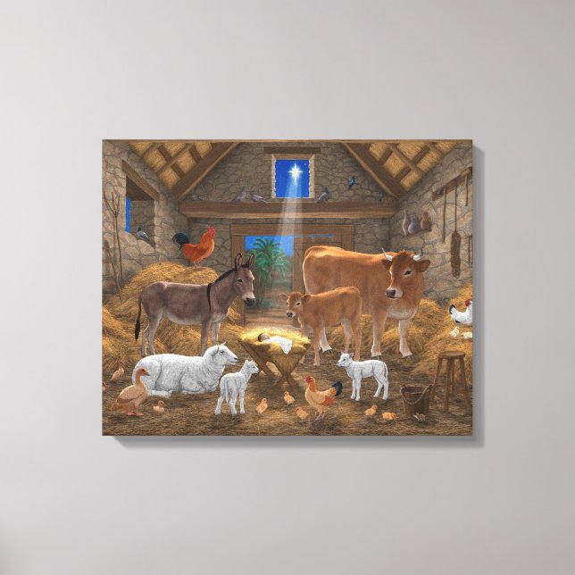 Baby Jesus Manger Heliga Nattjultomhet Nativitet Canvastryck (Framsida)