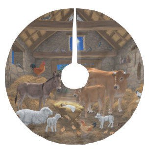 Baby Jesus Manger Heliga Nattjultomhet Nativitet Julgransmatta Borstad Polyester