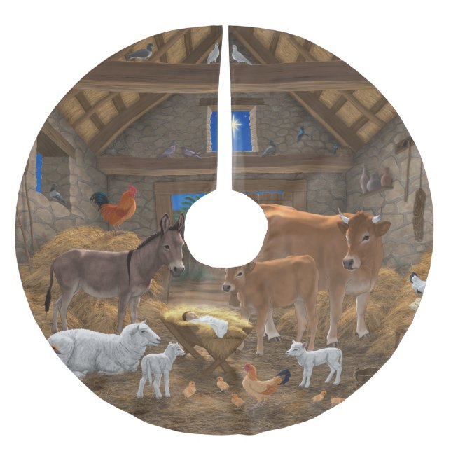 Baby Jesus Manger Heliga Nattjultomhet Nativitet Julgransmatta Borstad Polyester (Framsidan)