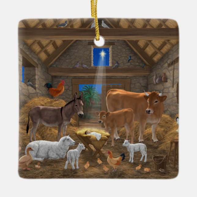 Baby Jesus Manger Heliga Nattjultomhet Nativitet Julgransprydnad Keramik (Framsida)