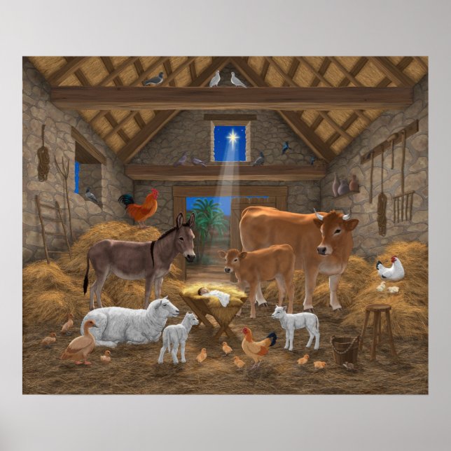 Baby Jesus Manger Heliga Nattjultomhet Nativitet Poster (Framsidan)