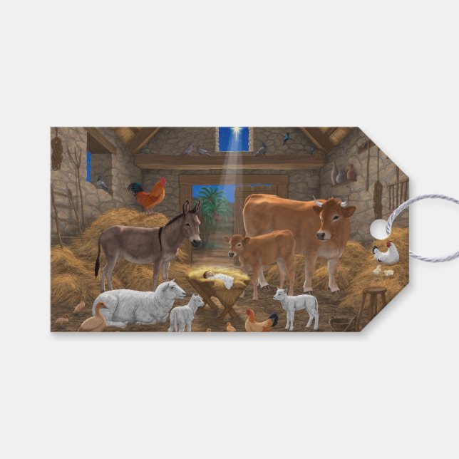 Baby Jesus Manger Heliga Nattjultomhet Nativitet Presentetikett (Framsidan (Horisontell))