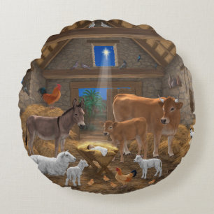 Baby Jesus Manger Heliga Nattjultomhet Nativitet Rund Kudde