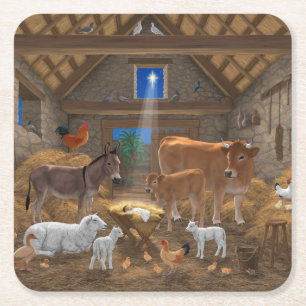 Baby Jesus Manger Heliga Nattjultomhet Nativitet Underlägg Papper Kvadrat