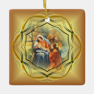 Baby Jesus, Mary & Joseph, Heliga Family, Angel Julgransprydnad Keramik