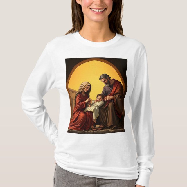 Baby Jesus Mary och Joseph Women's Långärmad Tee (Framsida)
