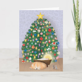 Baby Jesus med chorgi och Julgran kort