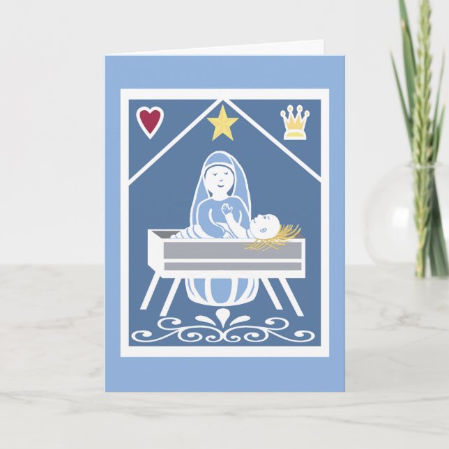 Baby Jesus med Mary, stjärna, hjärta, krona Kort (Framsida)