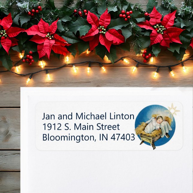 Baby Jesus Nativitatistik Anpassa Returadress Lab Etikett (Skapare uppladdad)