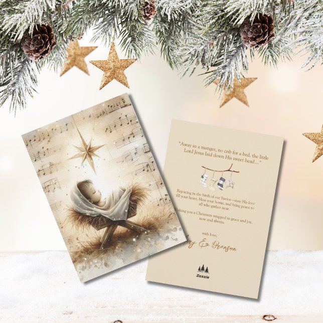 Baby Jesus Non Photo Watercolor Christmas Julkort (Baby Jesus in Manger Christmas Card)