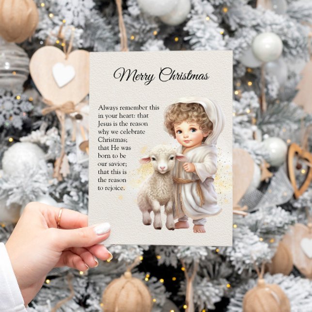 Baby Jesus- och lammillustration Helg Vykort (Skapare uppladdad)