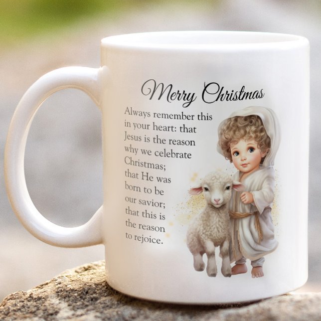 Baby Jesus- och lammillustration Kaffemugg (Skapare uppladdad)