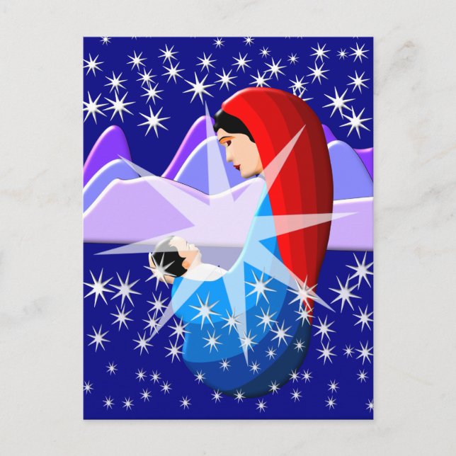 Baby Jesus och Virgin Mary i Starlight Vykort (Framsida)