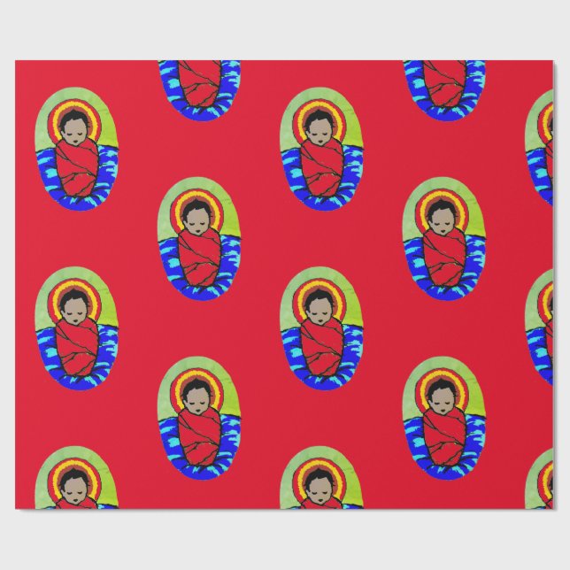 BABY JESUS PÅ RED CHRISTMAS Wrapping Papper Presentpapper (Platt)