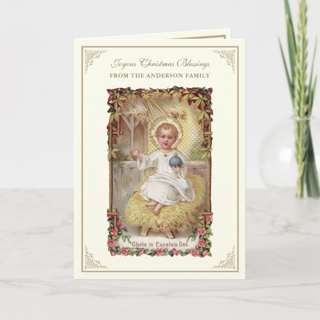 Baby Jesus Poinsettias Rosary Helgkort (Framsida)