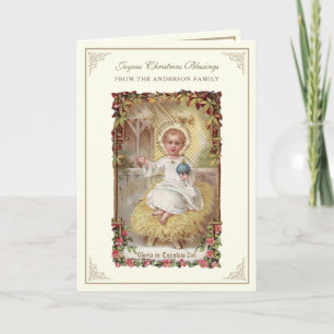 Baby Jesus Poinsettias Rosary Helgkort