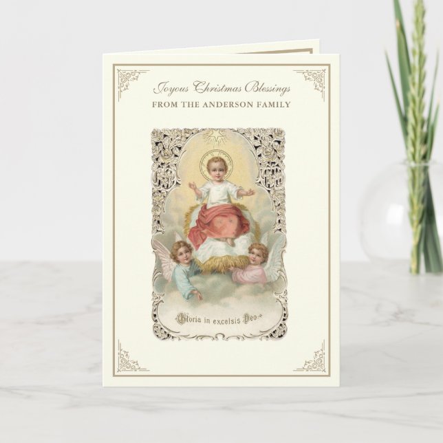 Baby Jesus Poinsettias Rosary Helgkort (Framsida)